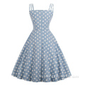 Vintage Summer Polka Dot Dot Gaun Pesta Cetak Kapas